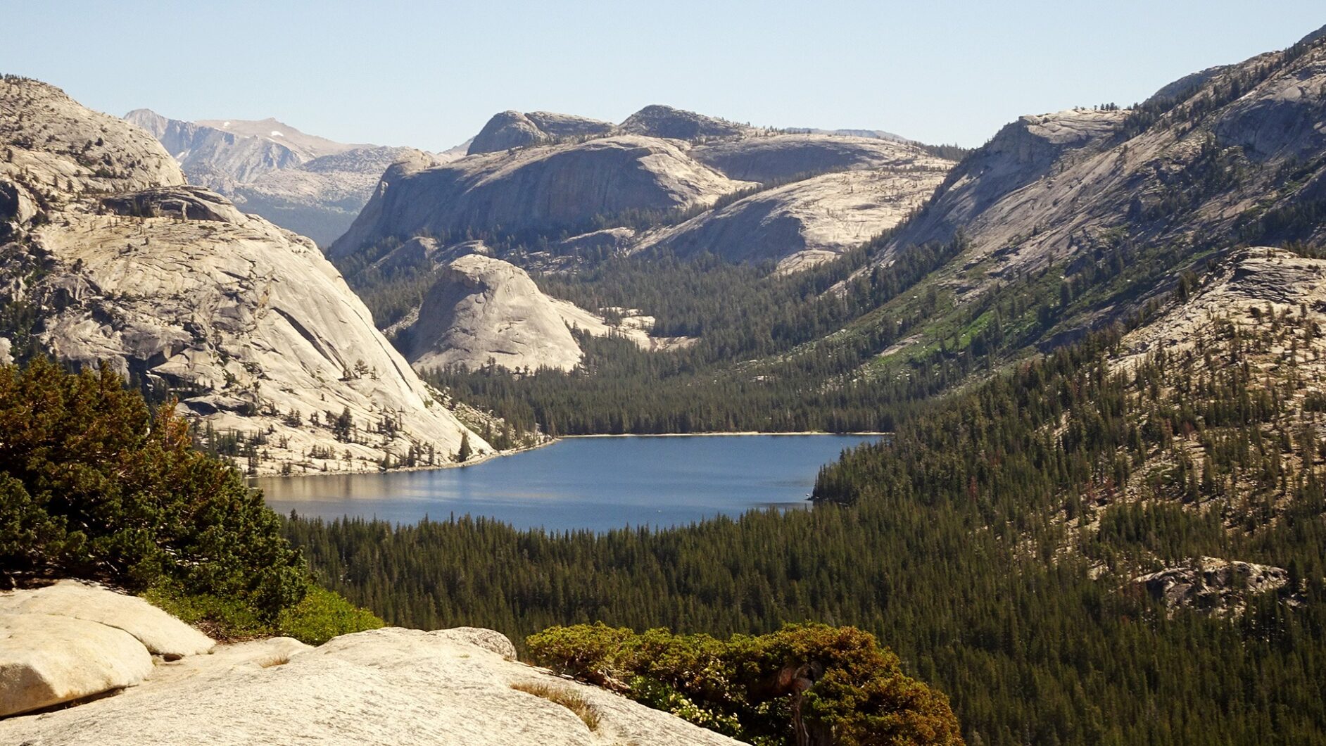 Beauty shot of Tenaya Lake, from a granite slope above Olmsted Point.