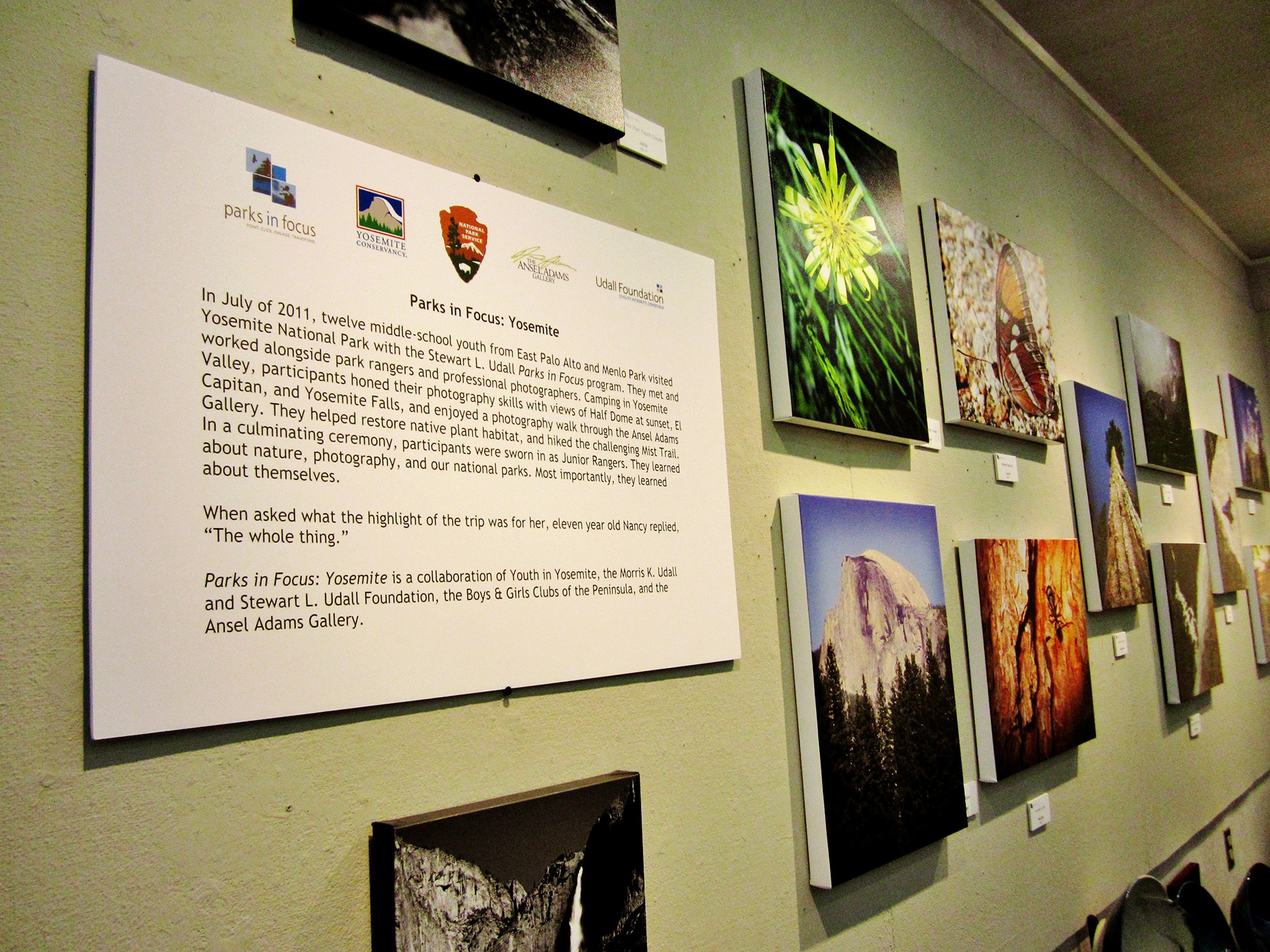 The inaugural Parks in Focus exhibit at The Ansel Adams Gallery in Yosemite Valley.