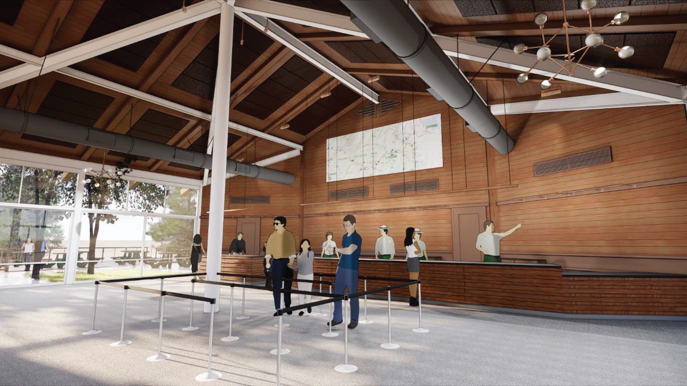 A draft concept for the interior of the new Yosemite Valley Welcome Center, which will be located in an existing building in Yosemite Village.