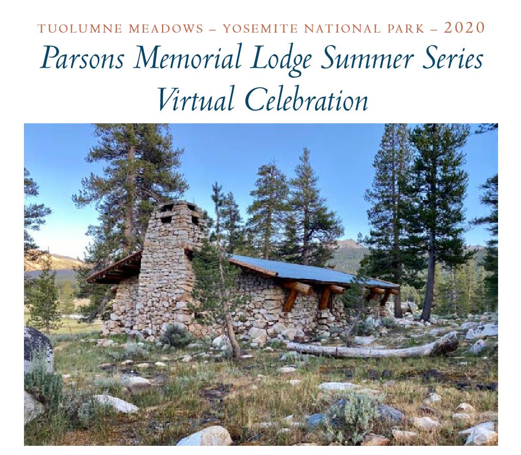 Part of the flyer for the 2020 Parsons Memorial Lodge Summer Series - Virtual Celebration, featuring a picture of the lodge.