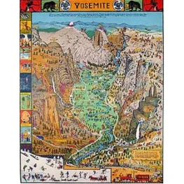 Jo Mora hand drawn map of Yosemite Valley