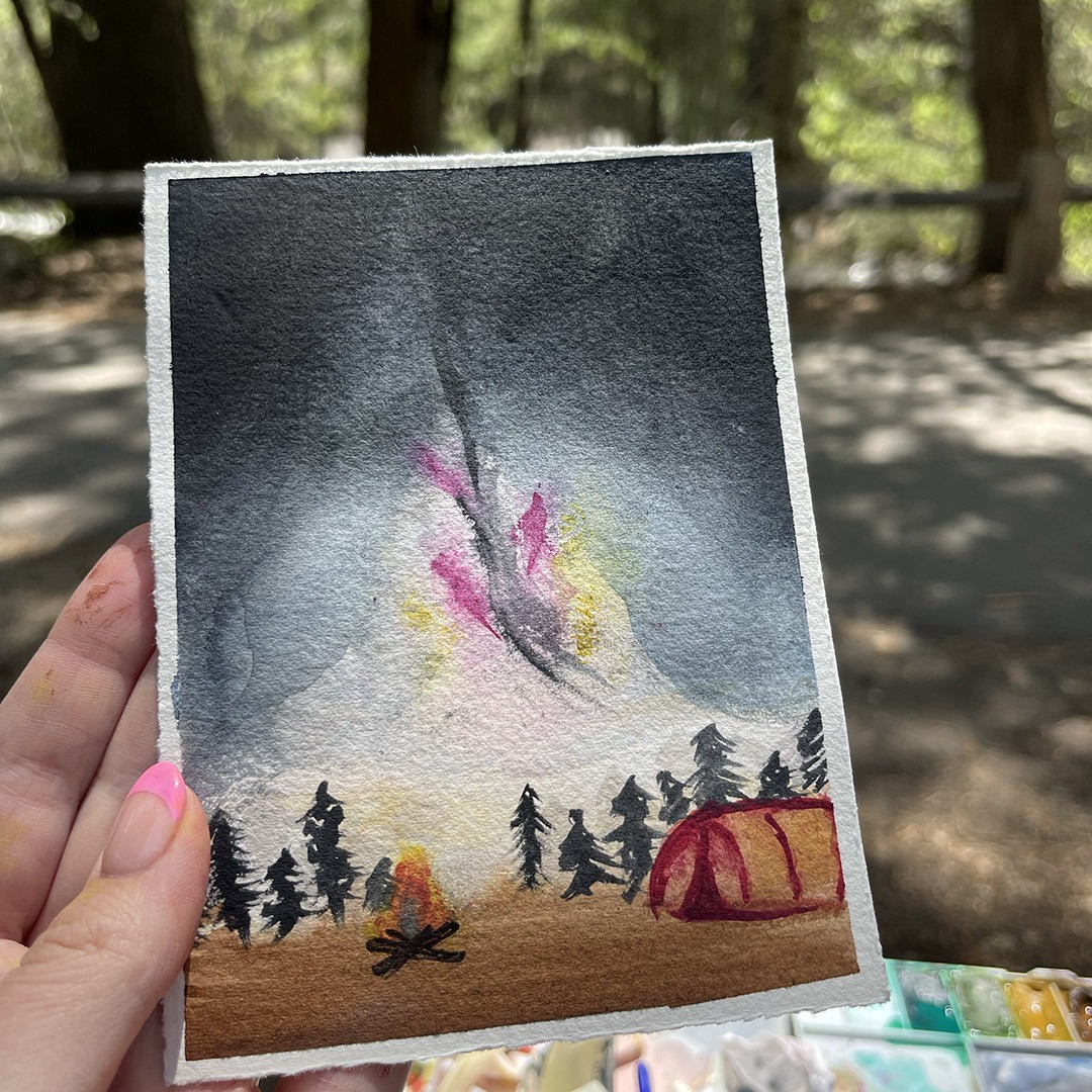Painting of camping at Yosemite