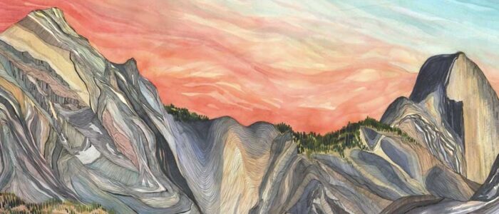 Watercolor view of the mountains at sunset. Meet our new art class instructors!