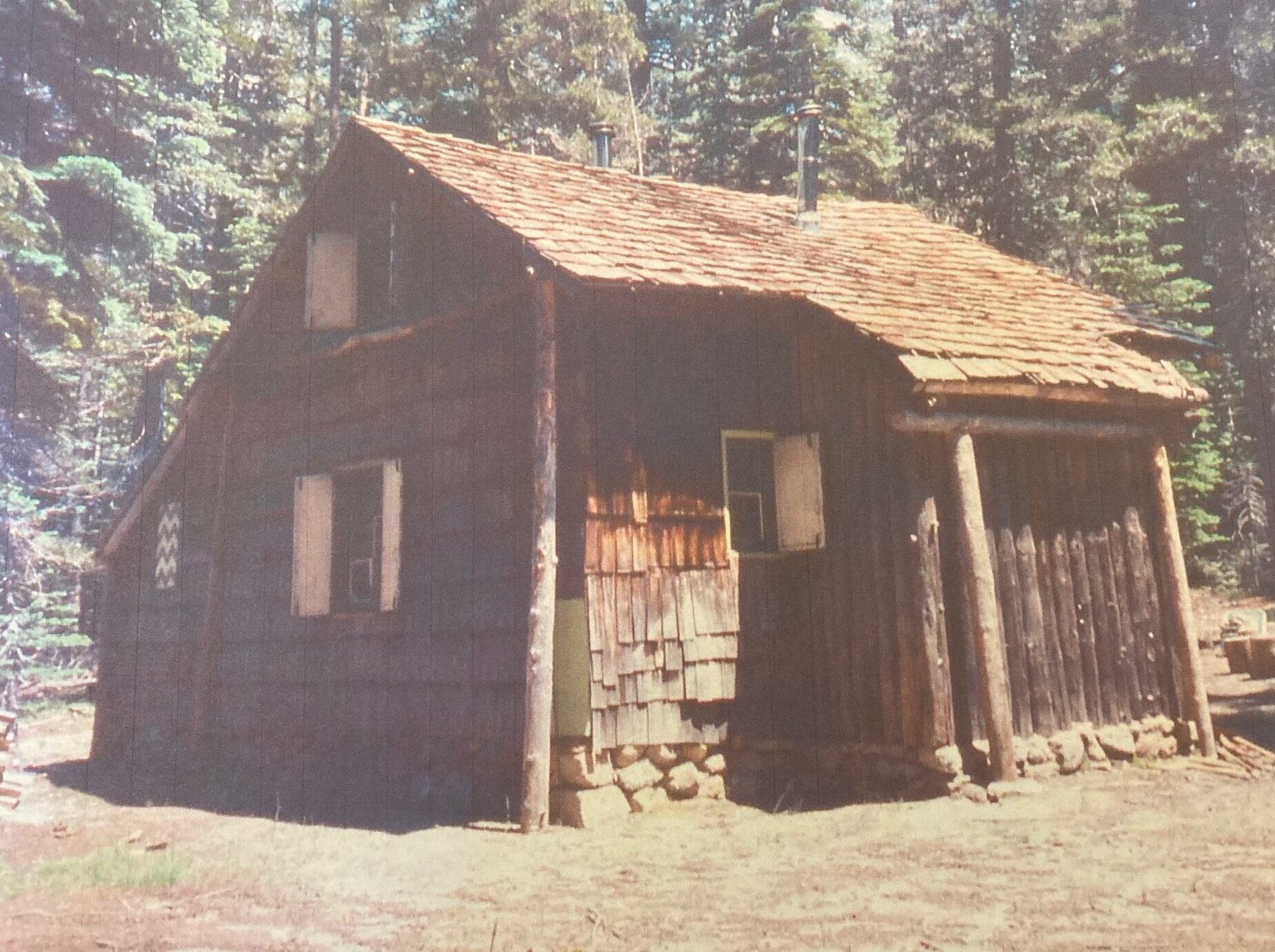 Restored roof shingle on the Snow Creek Cabin 1968