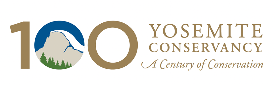 Logo for Yosemite Conservancy's Centennial being celebrated this summer. It shows a 100 next to the words Yosemite Conservancy A Century of Conservation