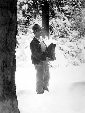 Wright with camera in Yosemite National Park, ca 1928