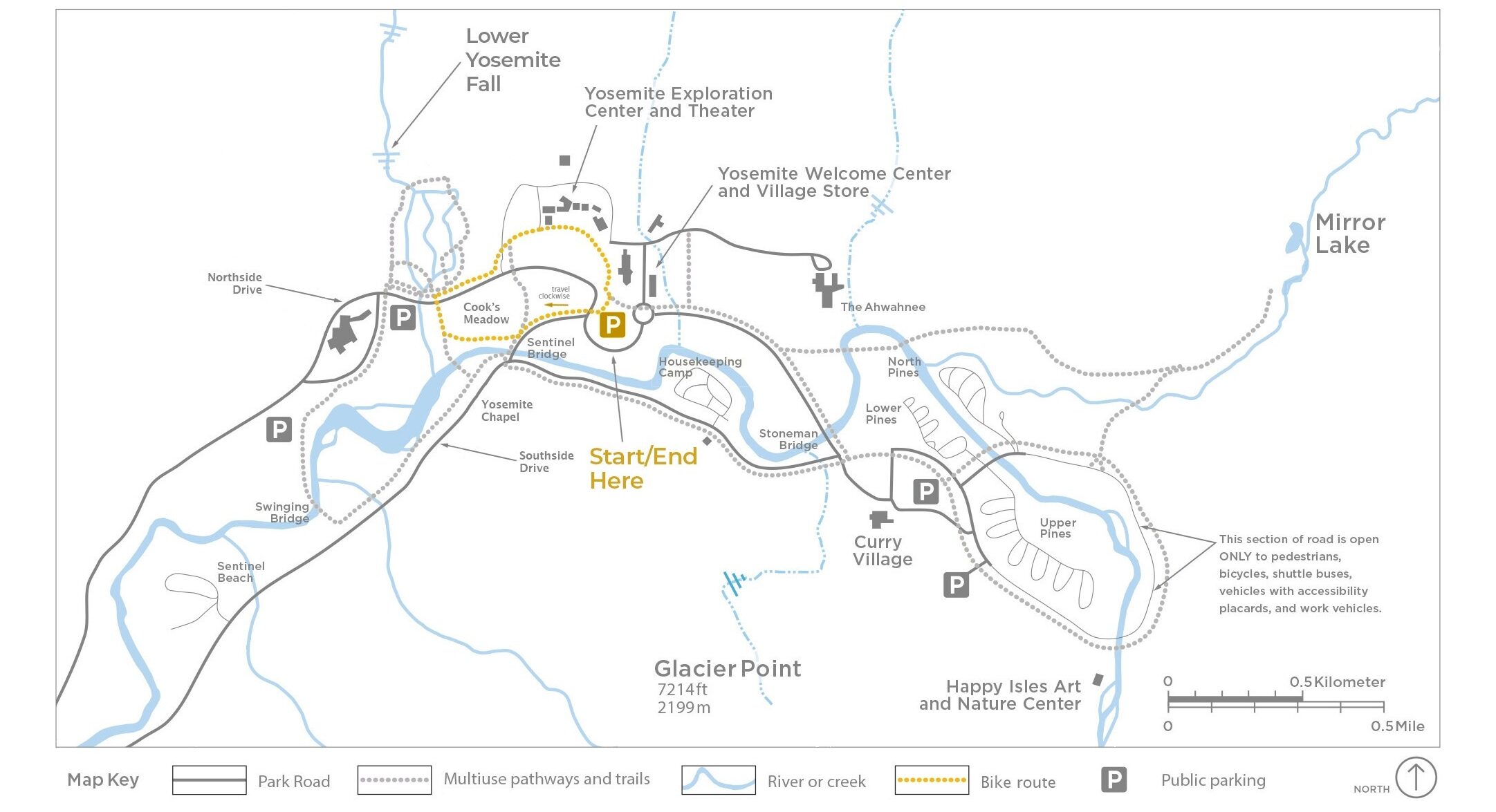 Map of Yosemite bike ride (route 1).