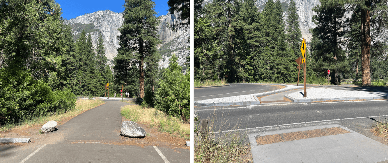 Route clarification photos for Yosemite bike rides (route 1).