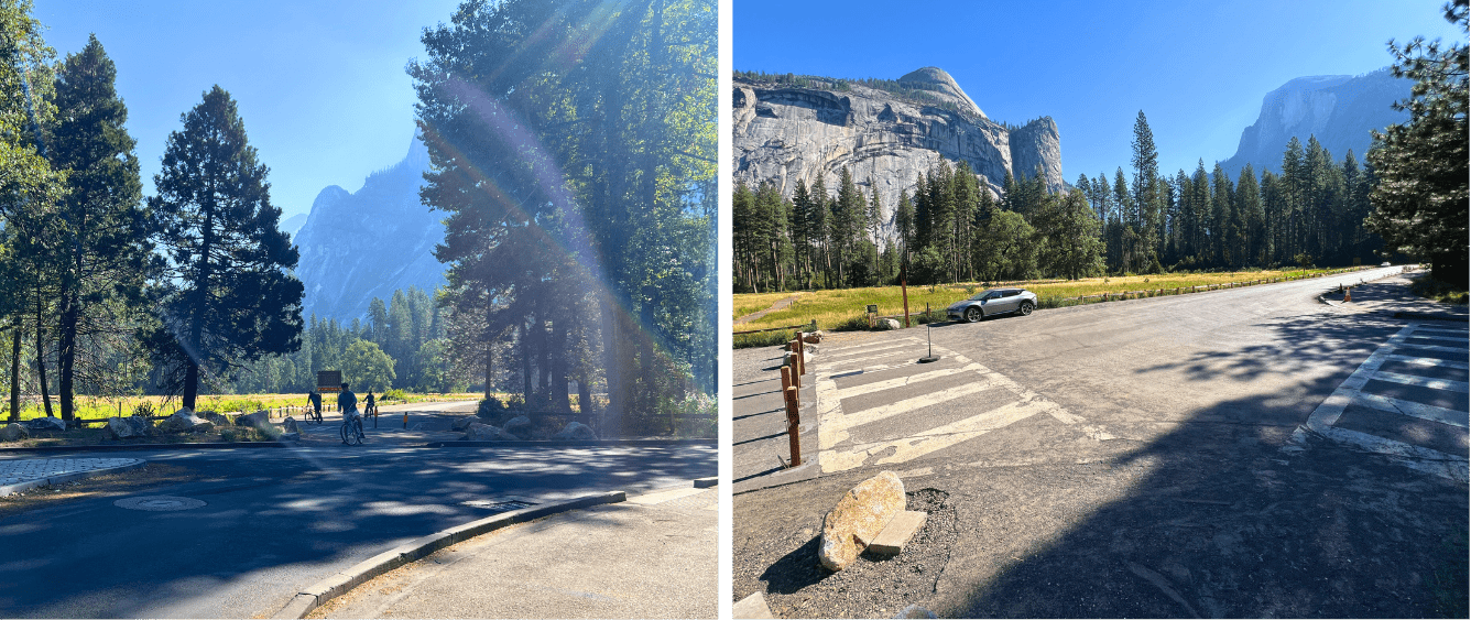 Route clarification photos for Yosemite bike rides (route 3).