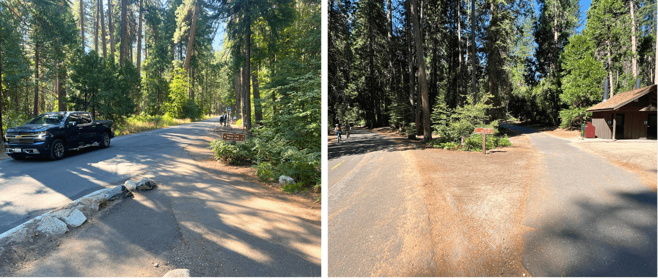 Route clarification photos for Yosemite bike rides (route 4).