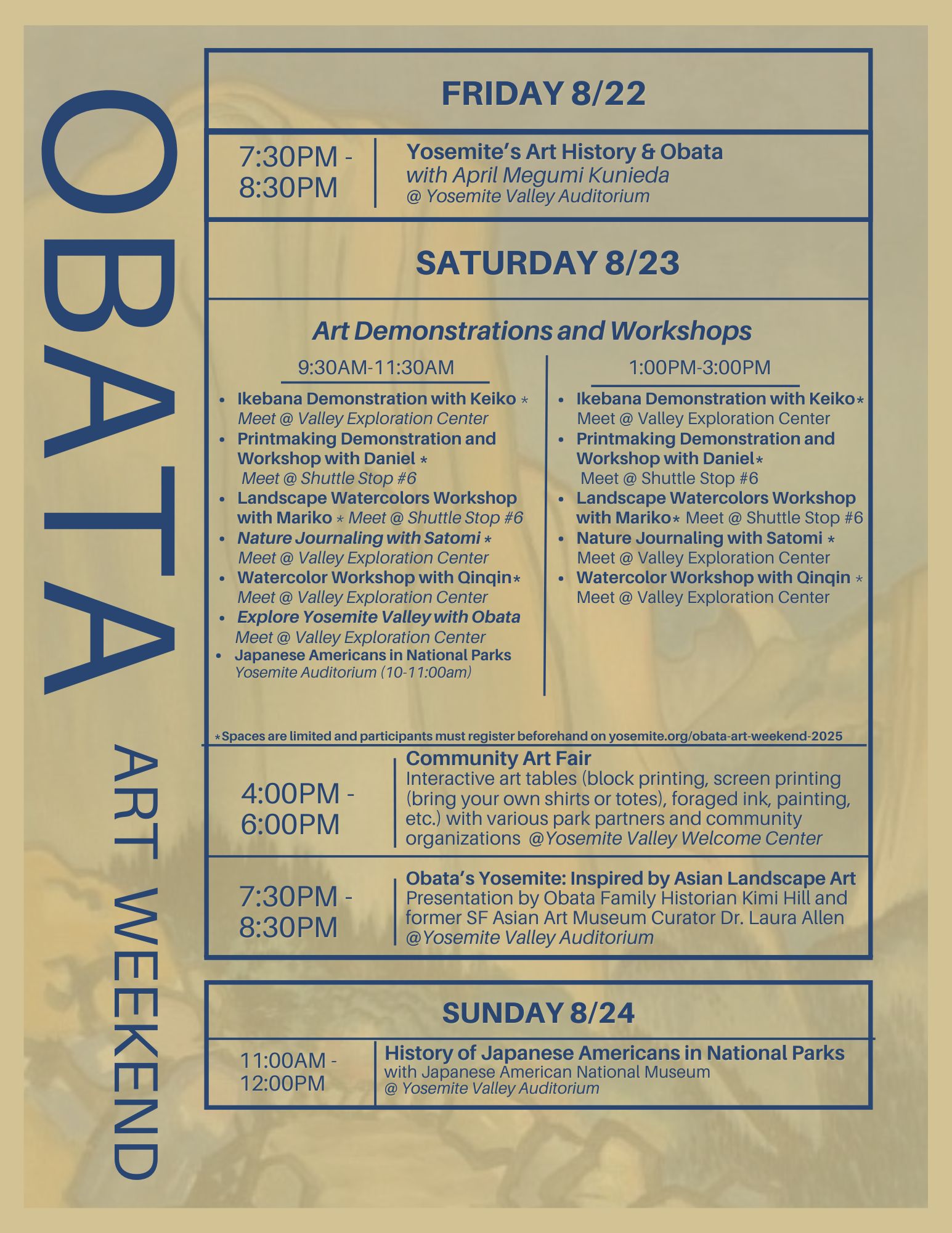 poster with the lineup and schedule of Obata Art Weekend 2025