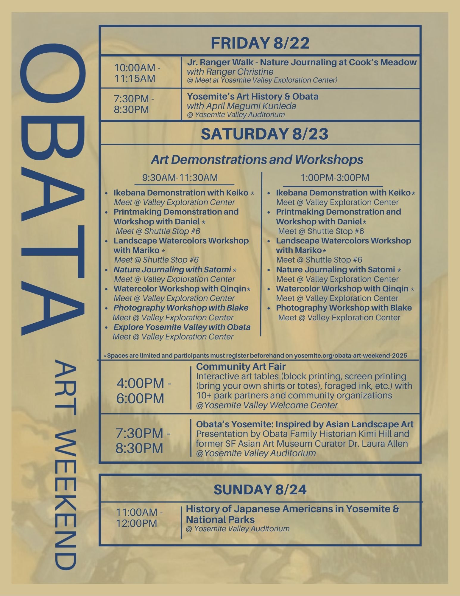 poster with the lineup and schedule of Obata Art Weekend 2025