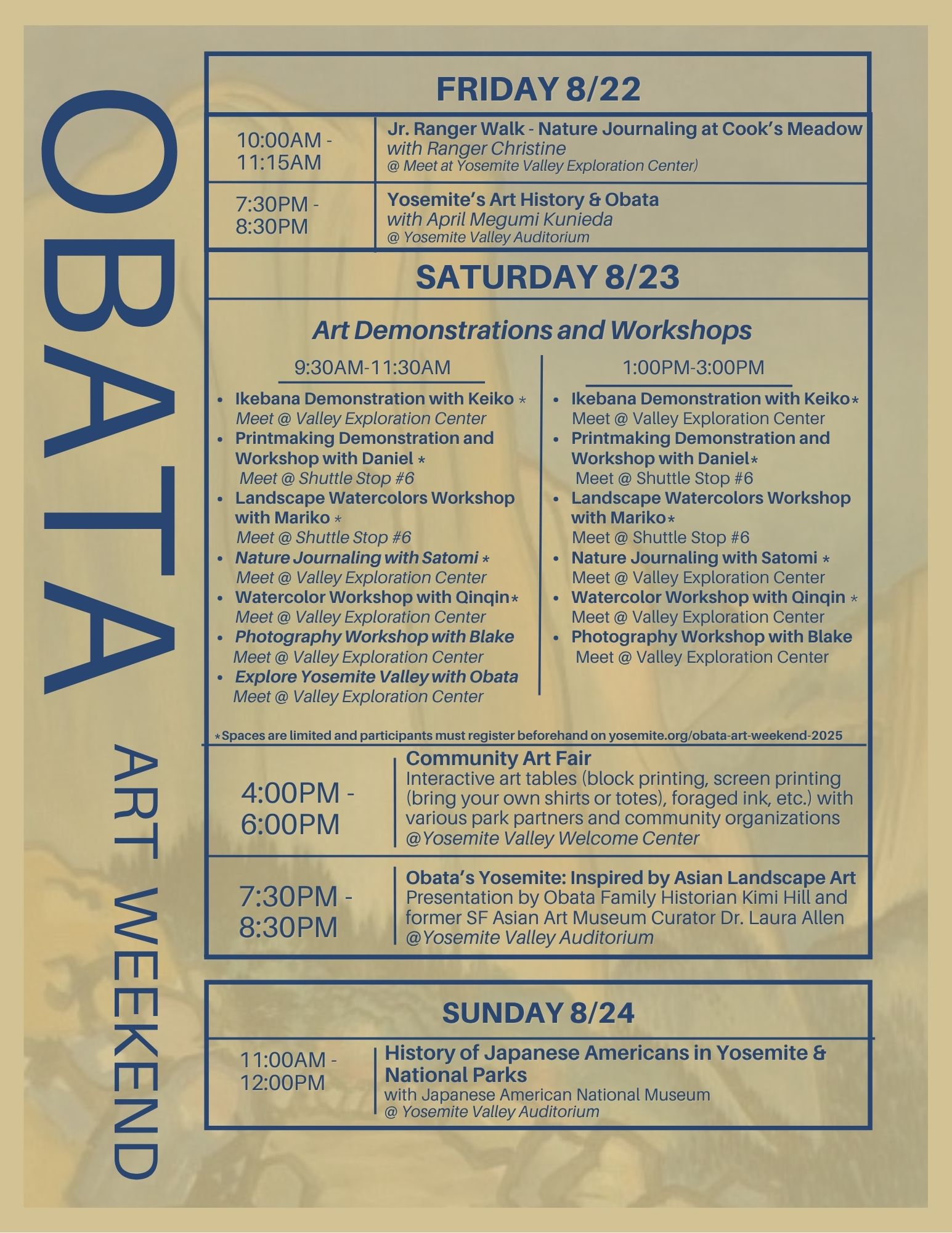 poster with the lineup and schedule of Obata Art Weekend 2025