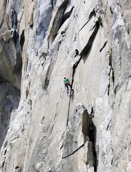 A climber practices his aid climbing skills on a section of El Capitan. Photo: Yosemite Conservancy.