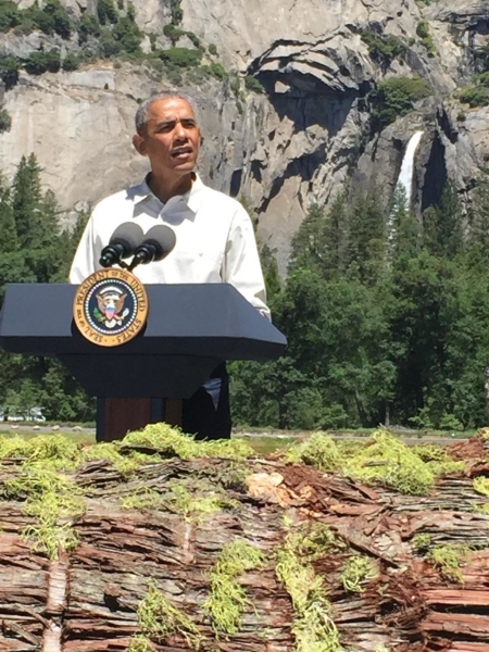 President Barack Obama delivered a speech in Yosemite Valley during his family's visit to the park. Photo: © Yosemite Conservancy.