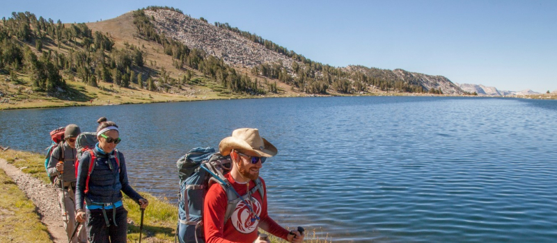 Above: Hikers explore Yosemite's Gaylor Lakes basin (photo: Keith Walklet). Below: Yosemite restoration staff and volunteers restore the trail system and meadow habitat around Gaylor Lakes.