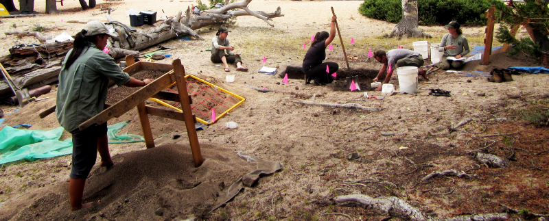 Digging, sifting and searching for clues to lives lived thousands of years ago ... all in a day's work for the Yosemite archeology crew. Photo: Courtesy of NPS