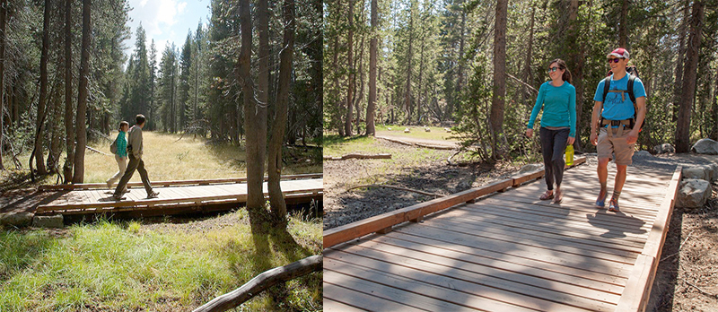 Boardwalks now grace the approaches to Tenaya Lake's eastern (left) and western (right) shores. Photos: Josh Helling (left); Keith Walklet (right)