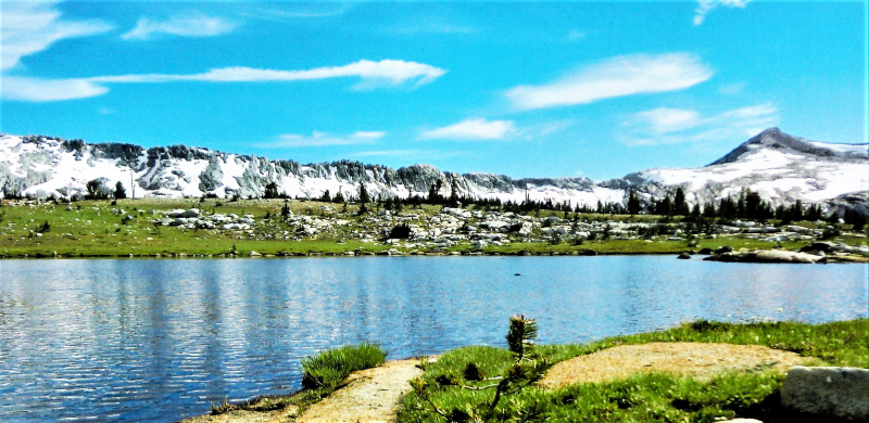 Breathtaking scenery — like this view, looking toward Isberg Pass — is a recurring theme in Beth and Susan's adventures.