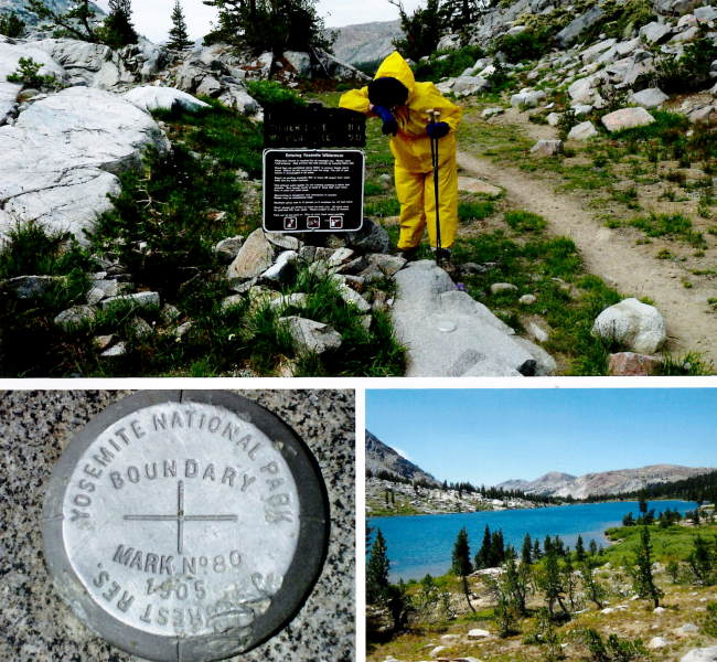 Boundary markers come in a variety of shapes and sizes! At Dorothy Lake Pass, on the park's northern border, Beth and Susan found an upright 