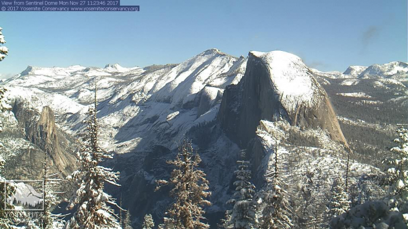 Snow blanketed the high country after a late November storm, creating a dazzling morning display for our High Sierra webcam.