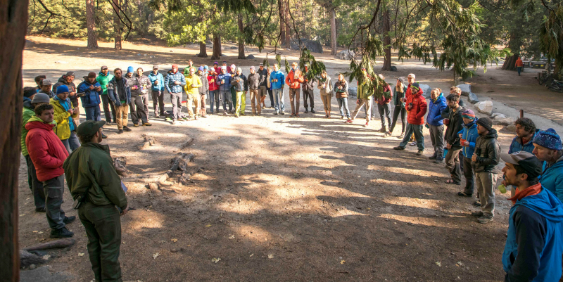 On top of all their other responsibilities, Climber Stewards lead weekly "Climber Coffee" gatherings in Yosemite Valley. Photo: Courtesy of NPS.