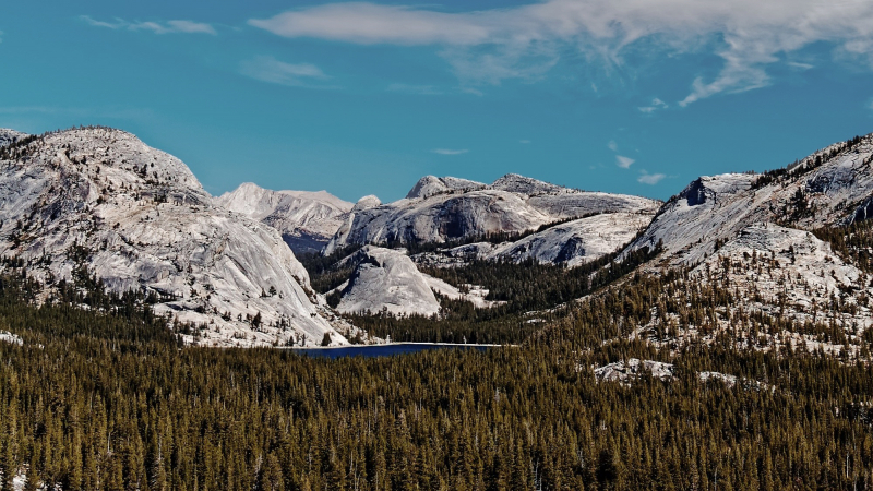 Look east from the area around Olmsted Point, and you'll spot the deep blue of Tenaya Lake, flanked by granite domes and pine forests. Photo: Pixabay