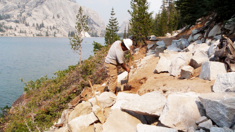 Yosemite crews restored the trail that runs along the southern shore of Tenaya Lake. Photo: Courtesy of NPS