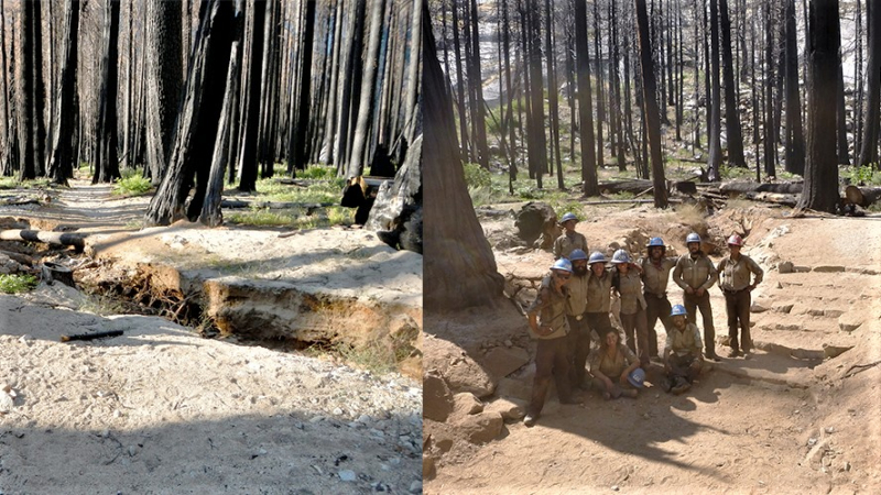 Lost Valley before (left) and after trail repairs. Photos: NPS, 2016