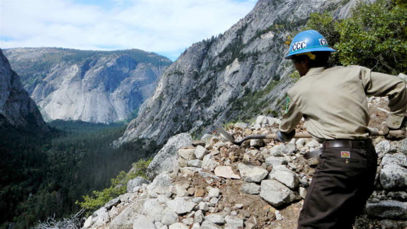 A CCC crew member at work on the Snow Creek Trail. Photo: NPS, 2013