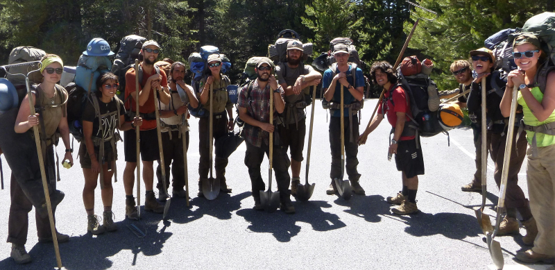 Mark (in the red shirt, fourth from right) with his 2014 California Conservation Corps crewmates. Photo: Courtesy of NPS