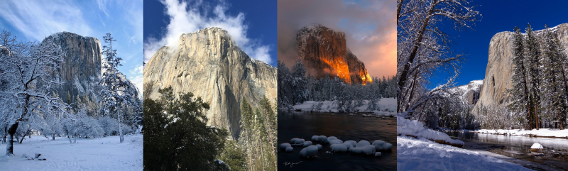 The many moods of El Capitan. <br>Left to right: Carly M.; Stephanie Bowen; Bart Slawinski; Grant Henninger.