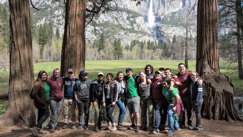 Second-year Yosemite Leadership Program students from UC Merced enjoy a spring day during a trip to Yosemite Valley. Photo: NPS