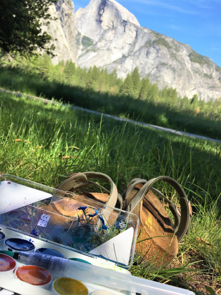 As an intern at the Yosemite Art Center, Lora has plenty of opportunities to kick off her sandals and practice plein air painting!