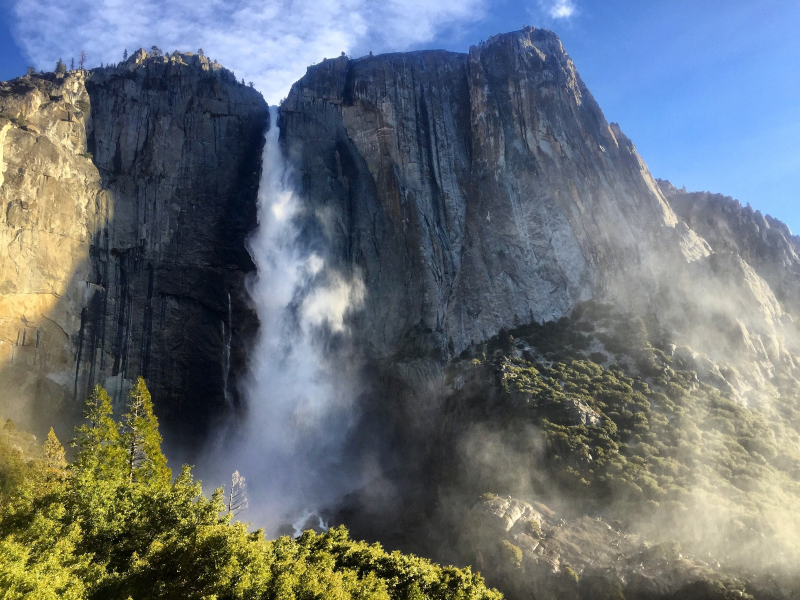 Yosemite is a magical place, every season a new beautiful scene, a wonder to the eyes. The thaw of spring is powerful. Especially after a heavy snow year, an angry torrent of snow melt unleashes from the tall walls of granite and cascades down to the valley below. While each waterfall is magnificent, Yosemite Falls stands the tallest, a ferocious coursing stream sending clouds of ethereal mist in every direction. Bright morning light only enlivens the shot. Each picture just one small snapshot of the multitude of out-of-this-world moments that occur within the park every second of every day whether we are there to witness them or not. 