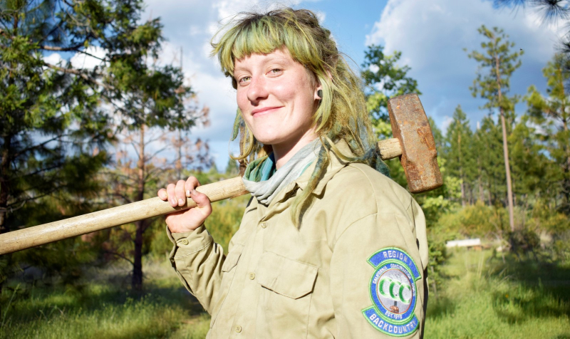 Parker, one of the 2018 California Conservation Corps members, posed for a portrait at the crew's Foresta base camp. Photo: Yosemite Conservancy/Ryan Kelly