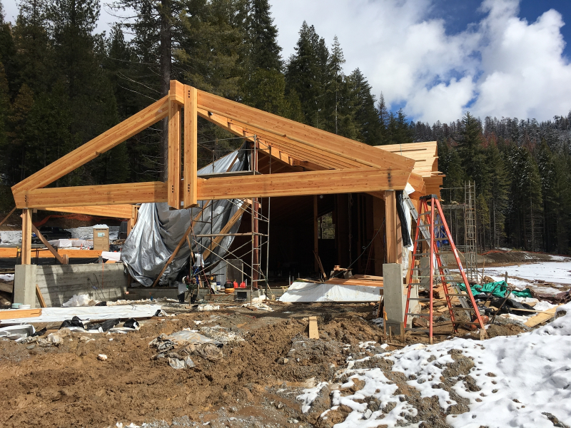 Construction has continued on the new Mariposa Grove welcome plaza at Yosemite's South Entrance this winter. Photo: Courtesy of NPS.