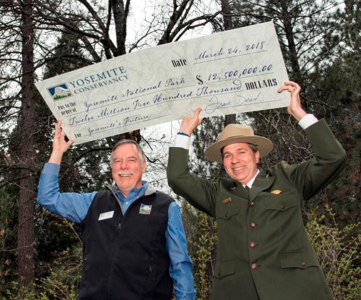 Funding for Yosemite's future: a $12.5 million check representing our annual support to the park, made possible by our generous supporters! Photo: Yosemite Conservancy/Nancy Robbins